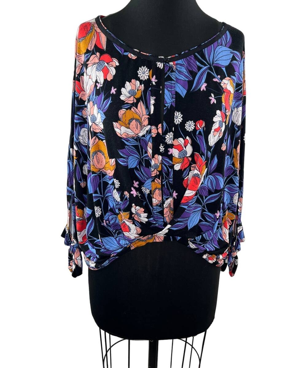 FREE PEOPLE Keepin On Top Floral Print 3/4 Tie Sleeve Button Down Blouse Top S